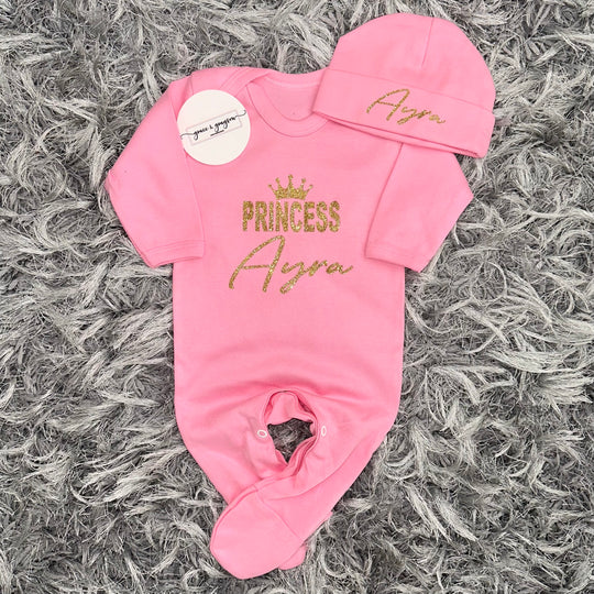 Personalised Princess Baby Grow Set