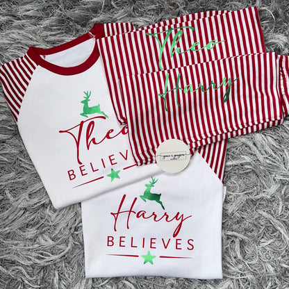 Family Matching Believes Red Stripe Christmas Pyjamas