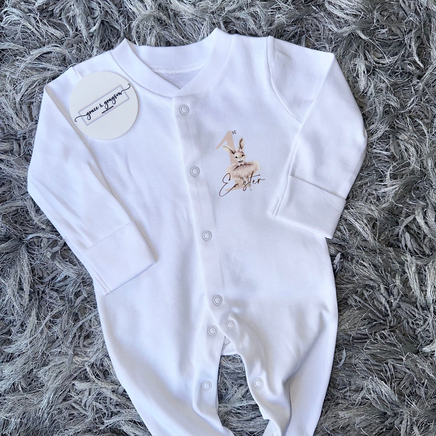 Personalised 1st Easter Pink Bunny Baby Grow