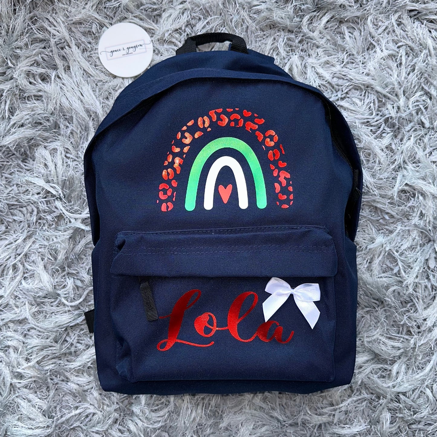 Kids Personalised Rainbow Bow Bigger Backpack