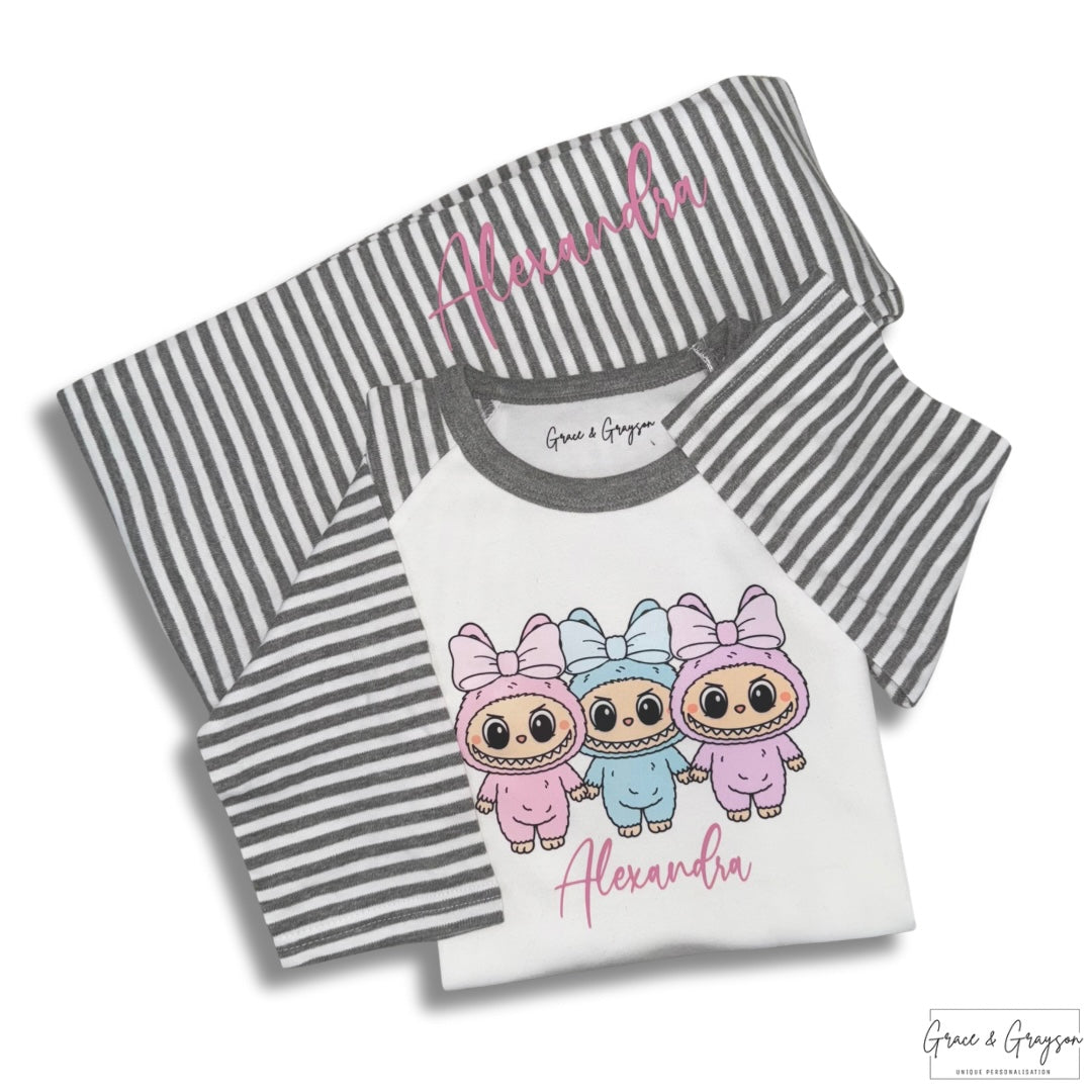 Girls Personalised Labubu Bow Trio Pyjamas