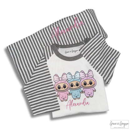 Girls Personalised Labubu Bow Trio Pyjamas