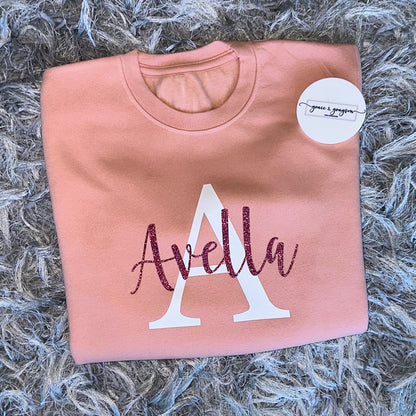 Personalised Dusty Pink Name & Initial Sweatshirt