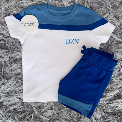 Blue Mix Shorts & T-Shirt Set