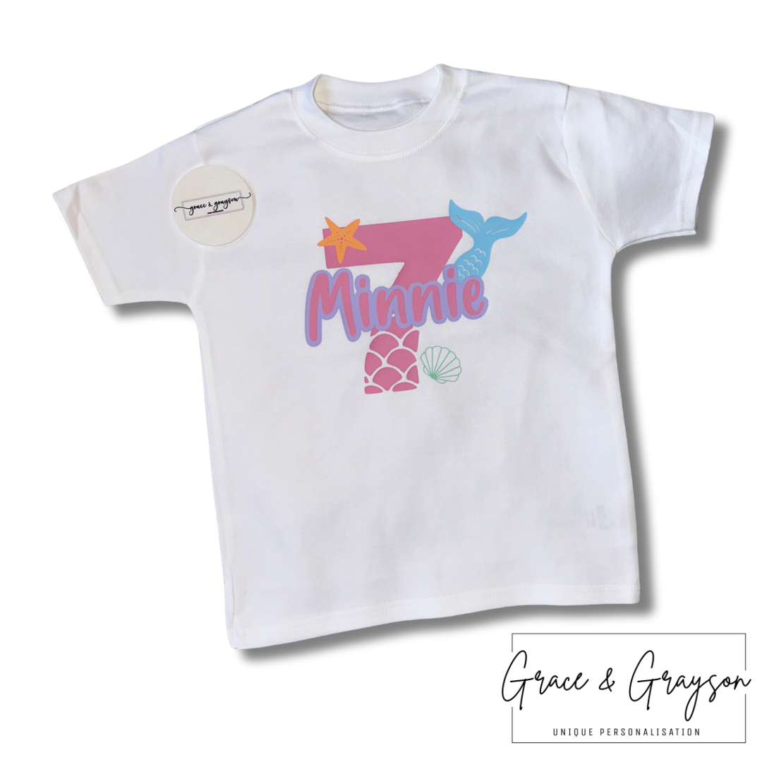 Personalised Mermaid Birthday Number T-Shirt
