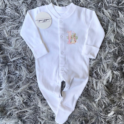 Pink 1st Mothers Day Peter Rabbit Baby Grow