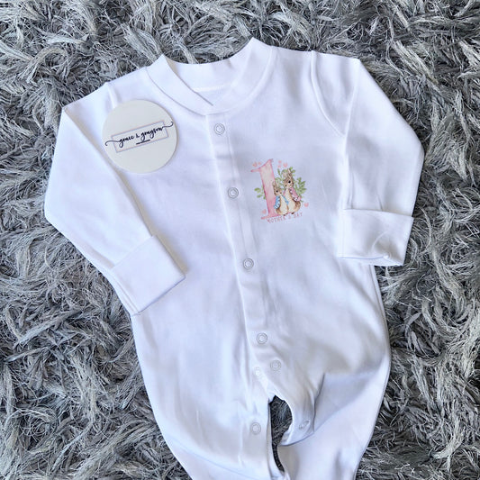Pink 1st Mothers Day Peter Rabbit Baby Grow