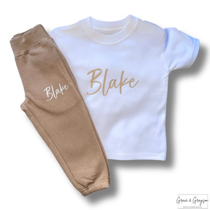 Personalised Warm Taupe T-Shirt & Joggers
