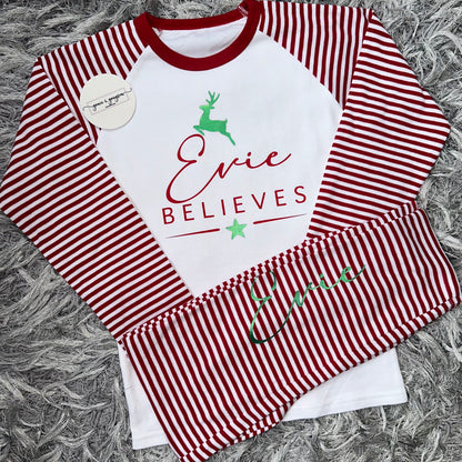 Family Matching Believes Red Stripe Christmas Pyjamas