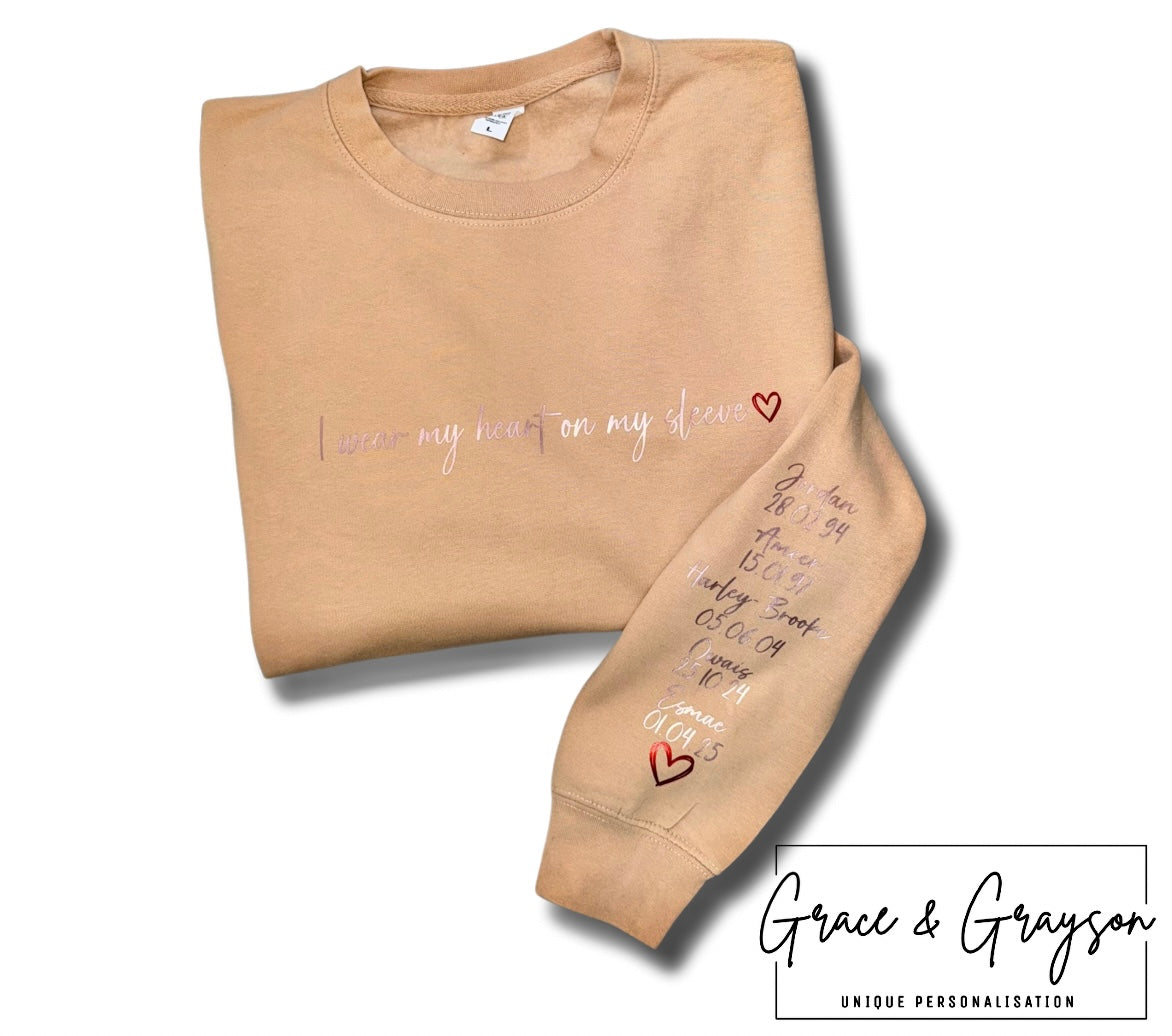 Adults Personalised I Wear My Heart On My Sleeve Sweatshirt