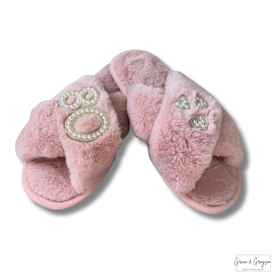 Adults Personalised Milestone Faux Fur Slippers