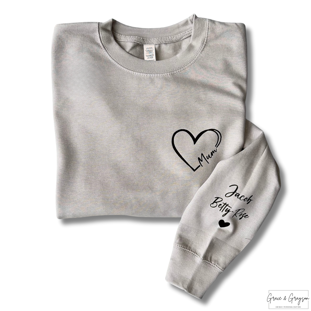 Adults Personalised Mum Heart Sweatshirt