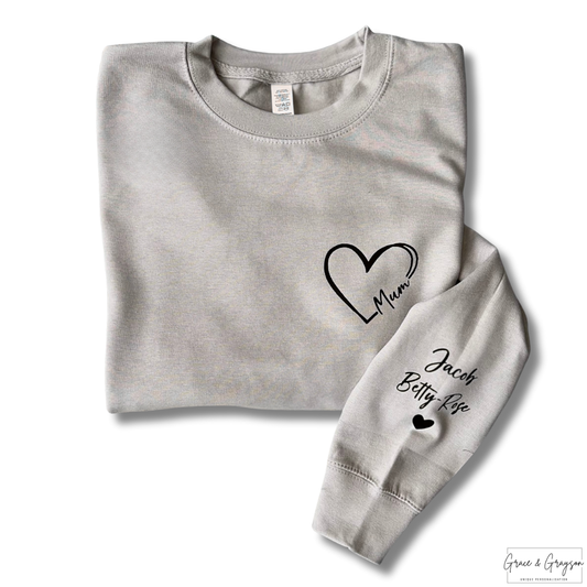 Adults Personalised Mum Heart Sweatshirt