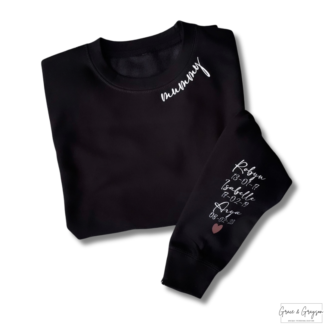 Adults Personalised Mummy Wears Heart On Sleeve Sweatshirt