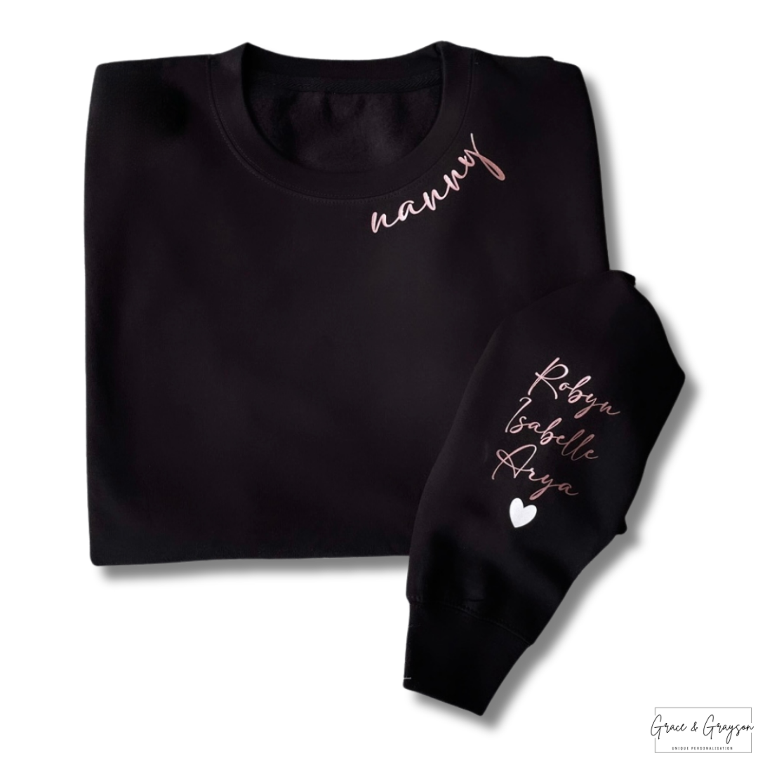 Adults Personalised Nanny Wears Heart On Sleeve Sweatshirt