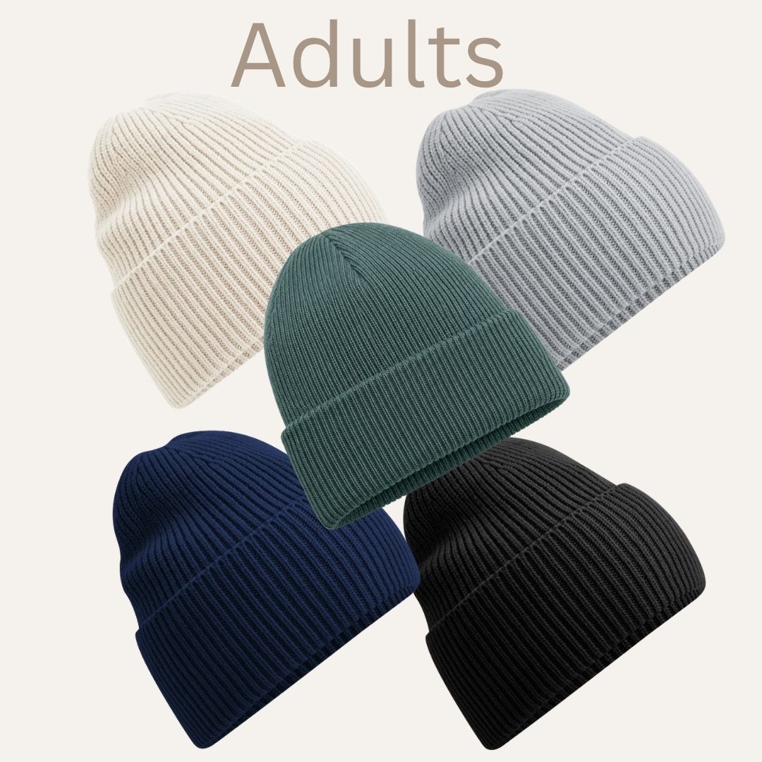 Adults ribbed knit beanie hats available in nude, grey, green, navy and black by Grace & Grayson