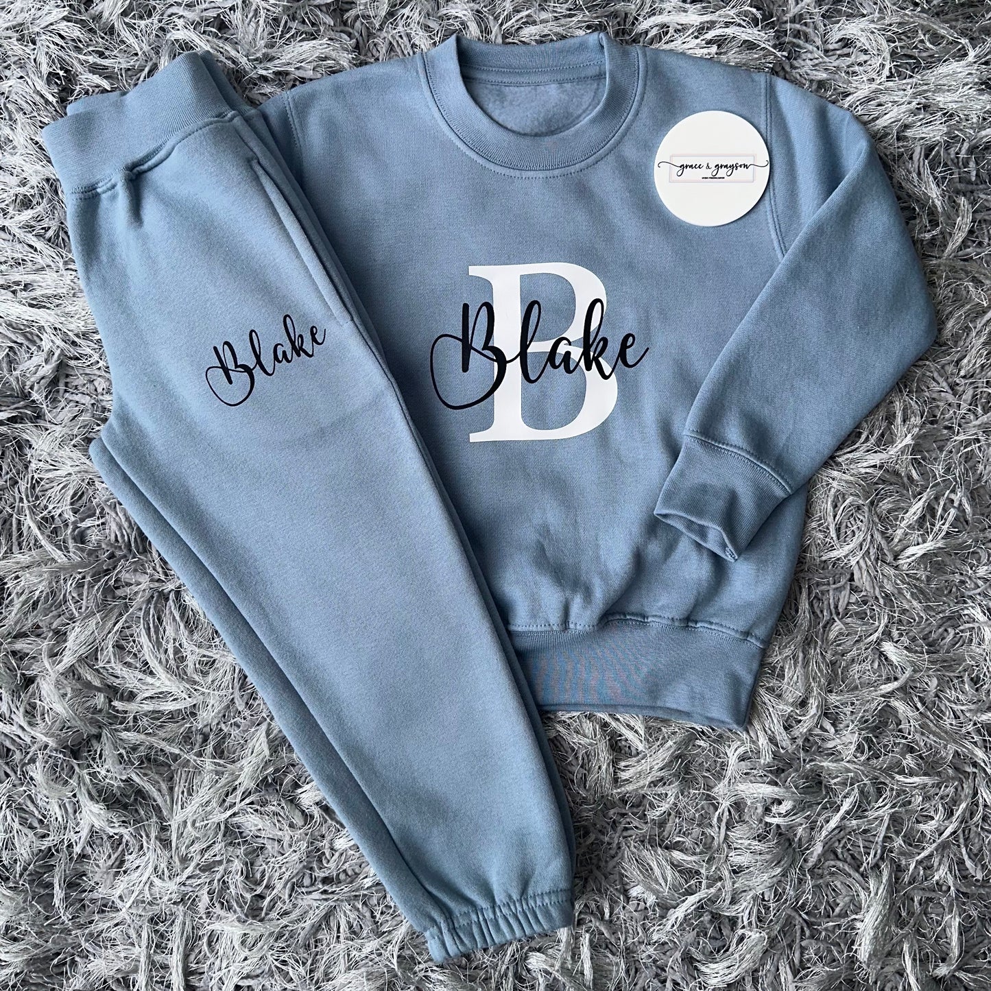 Personalised Name & Initial Dusty Blue Tracksuit