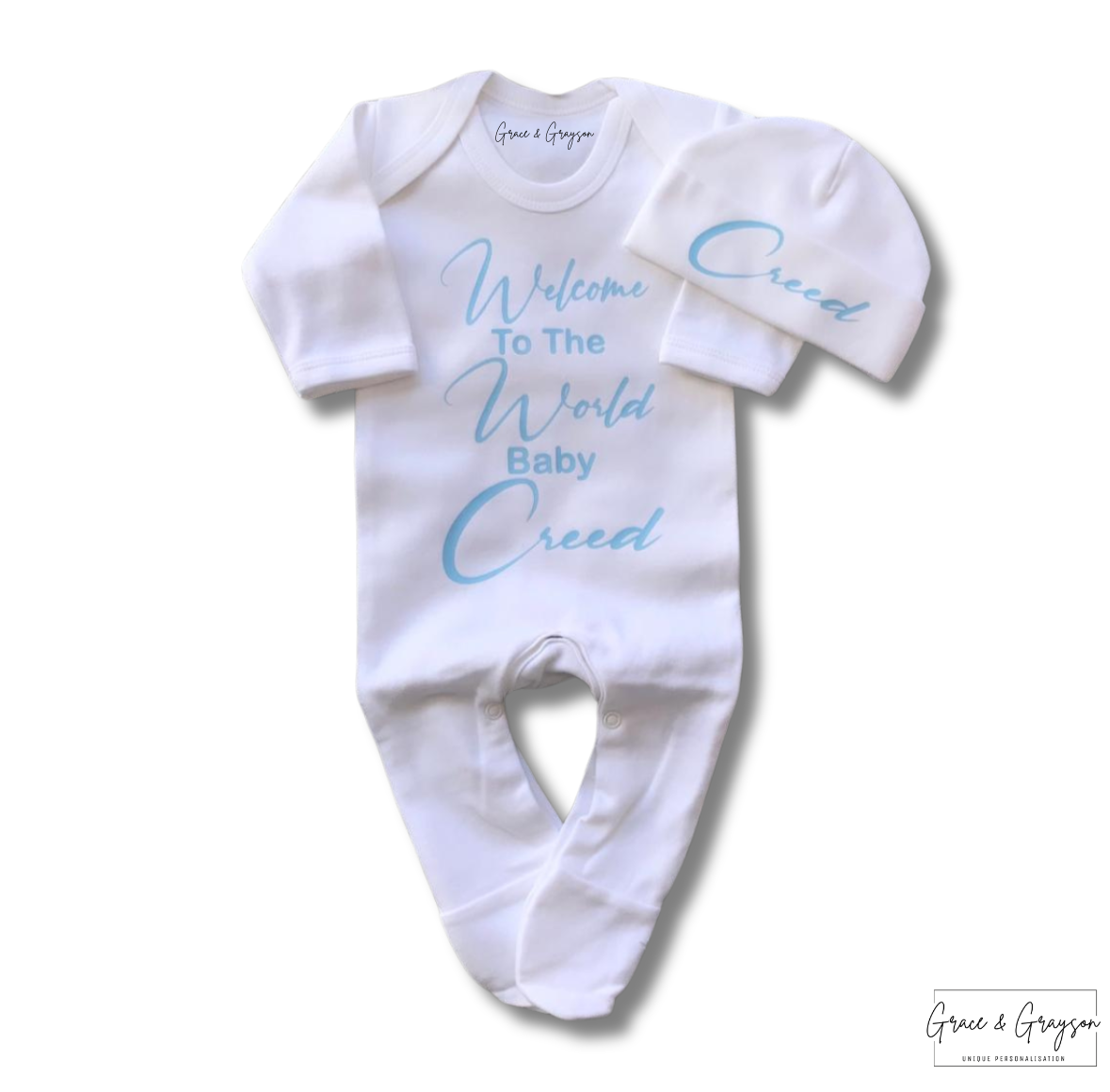 Baby Boys Personalised Welcome To The World Baby Grow Set