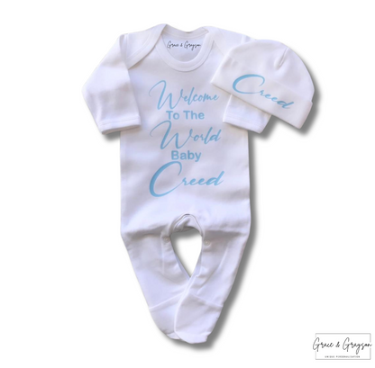 Baby Boys Personalised Welcome To The World Baby Grow Set