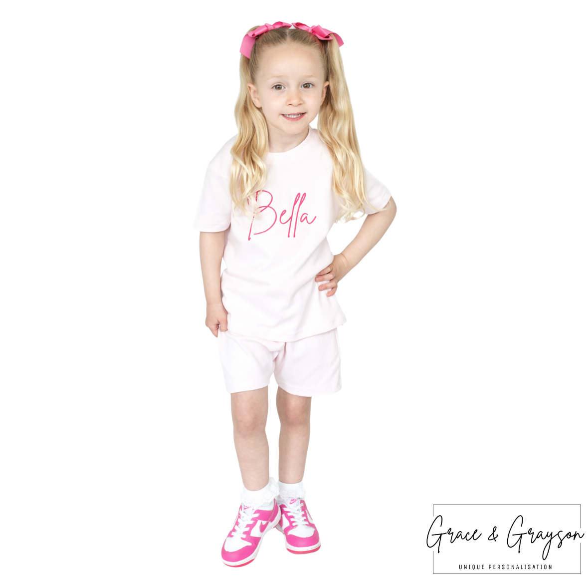 Personalised Pastel Pink Shorts & T-Shirt Set