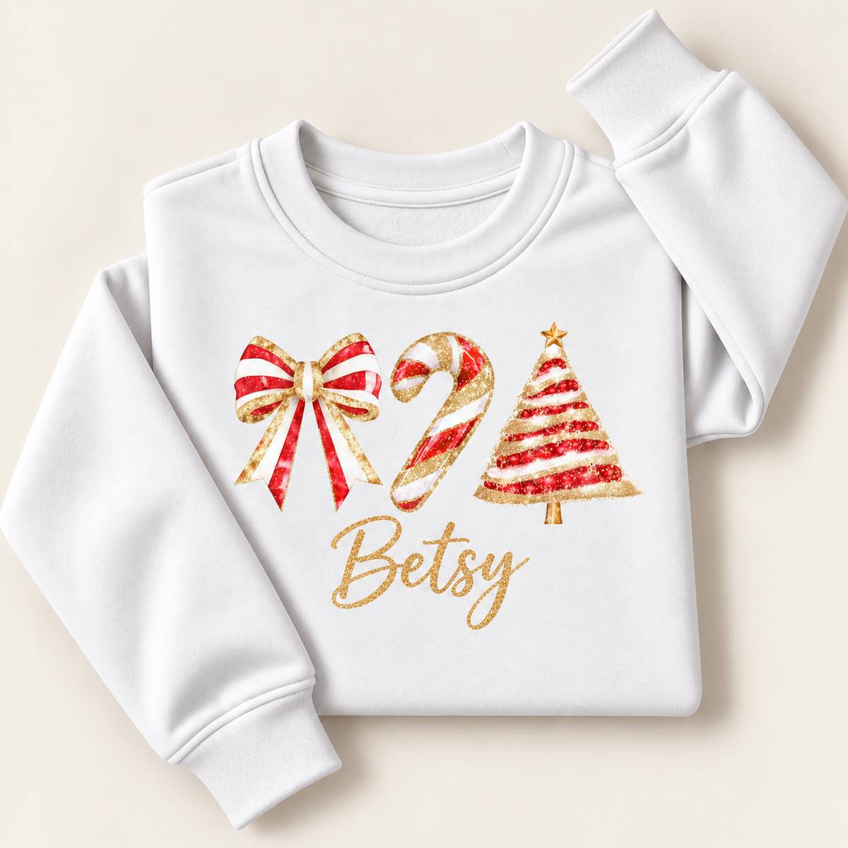 Personalised Christmas Bow, Tree & Candy Cane Sweatshirt