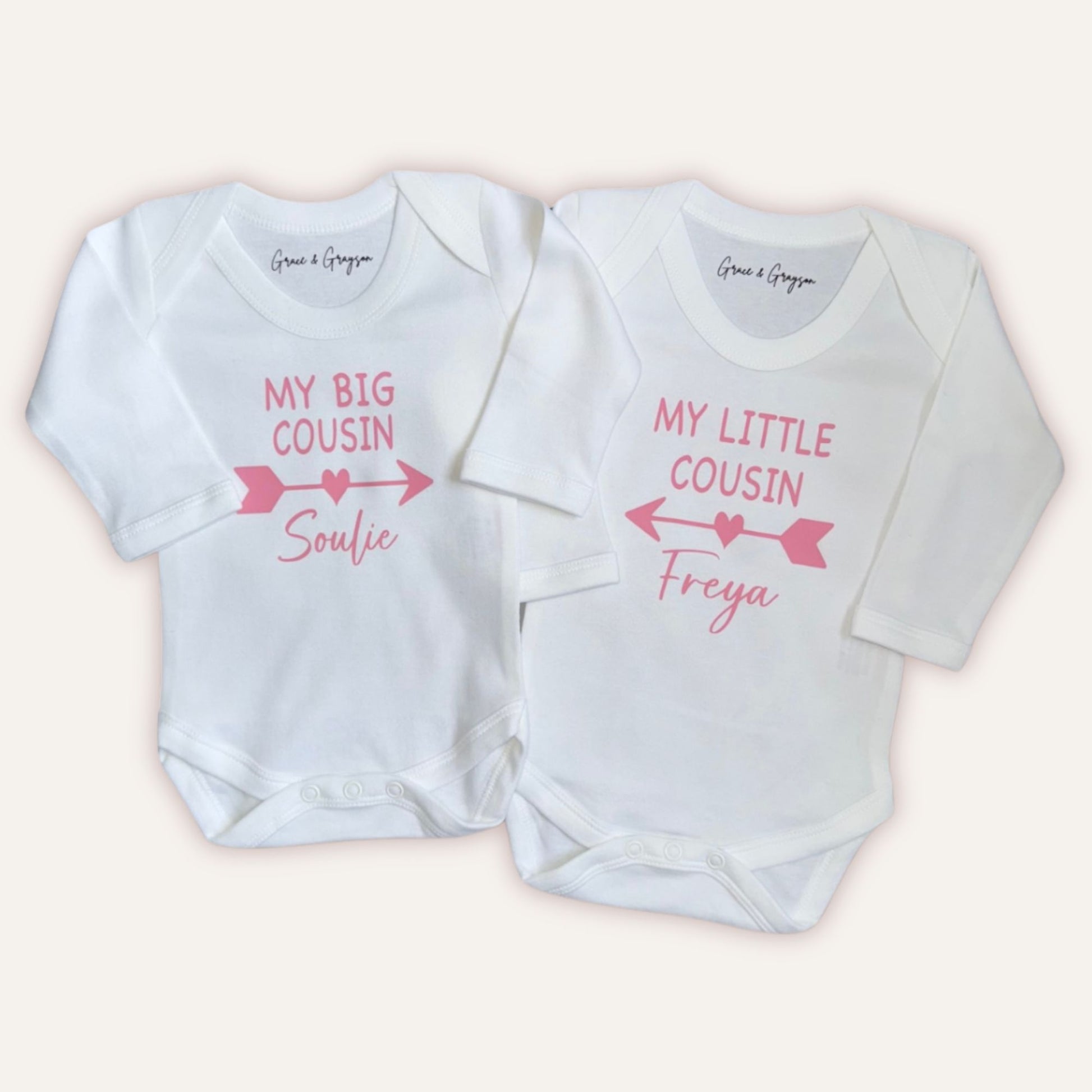 Big cousin and little cousin personalised baby vest set – Grace & Grayson
