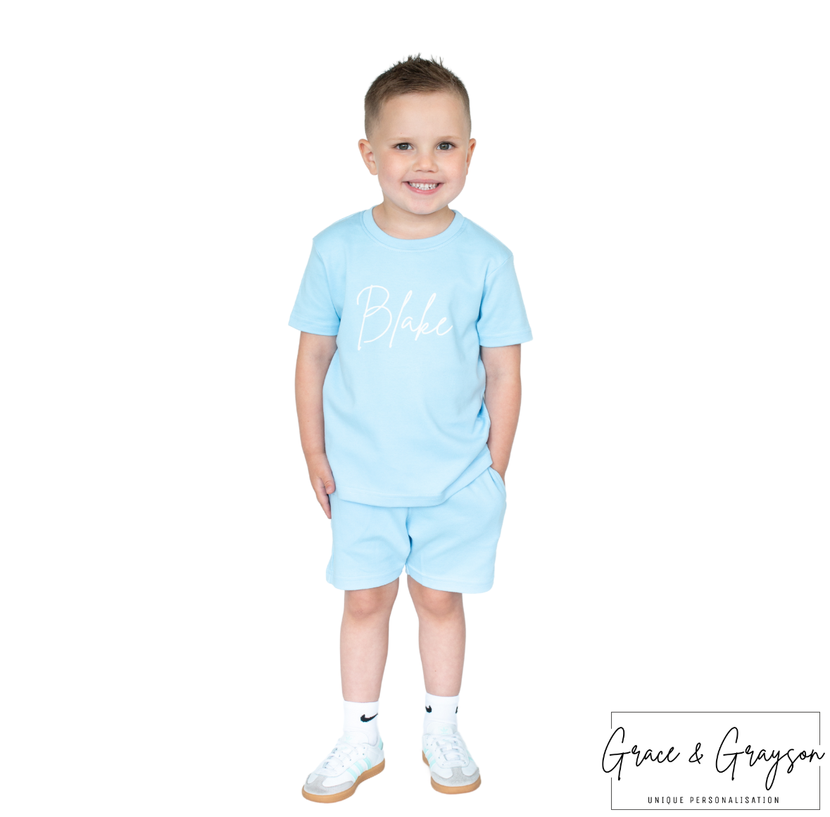 Personalised Baby Blue Shorts & T-Shirt Set