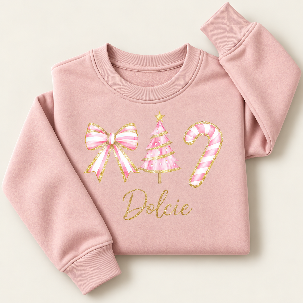 Personalised Christmas Bow, Tree & Candy Cane Sweatshirt