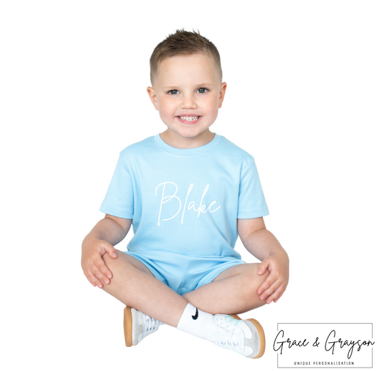 Boys Blue Personalised Shorts & T-Shirt Set