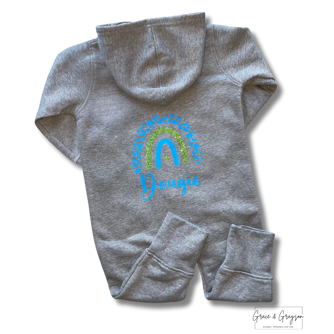 Boys Personalised Grey Rainbow Onesie