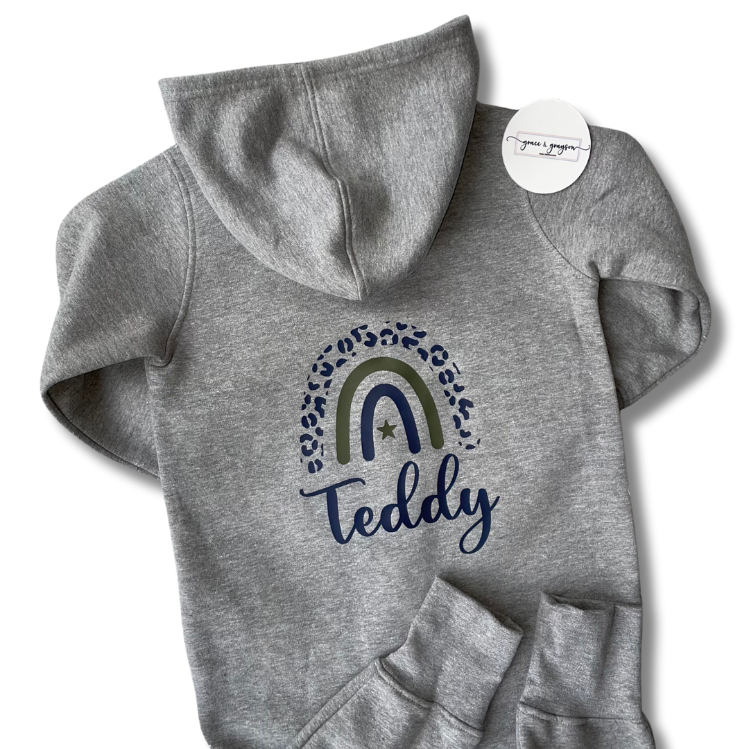 Boys Personalised Grey Rainbow Onesie