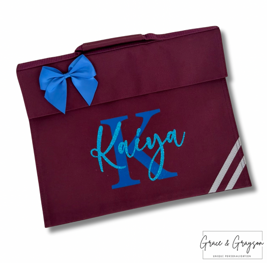 Kids Personalised Name And Initial Bow Book Bag