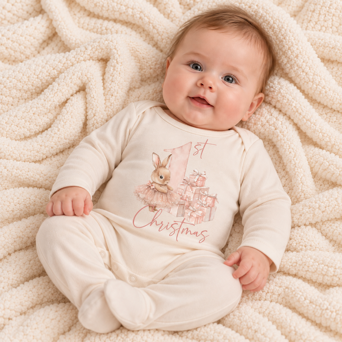 Personalised First Christmas Bunny Baby Grow