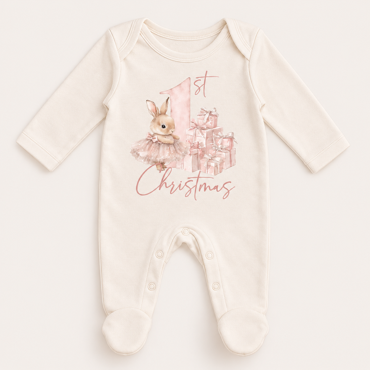 Personalised First Christmas Bunny Baby Grow