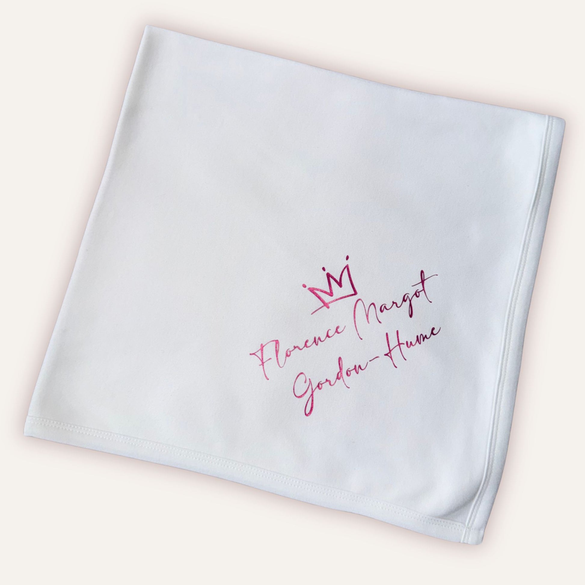 Custom baby keepsake blanket personalised by Grace & Grayson