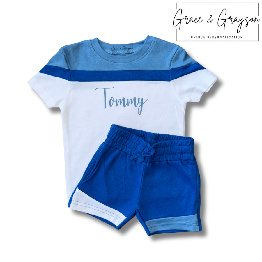 Blue Mix Shorts & T-Shirt Set