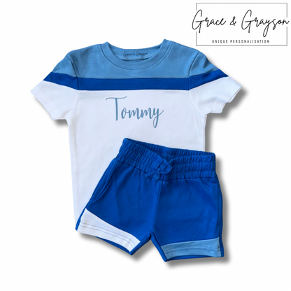 Blue Mix Shorts & T-Shirt Set