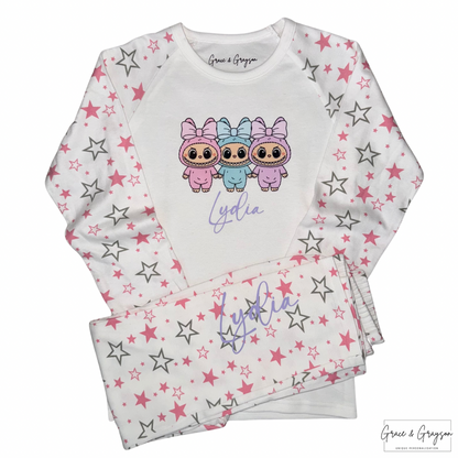 Girls Personalised Labubu Bow Trio Pyjamas