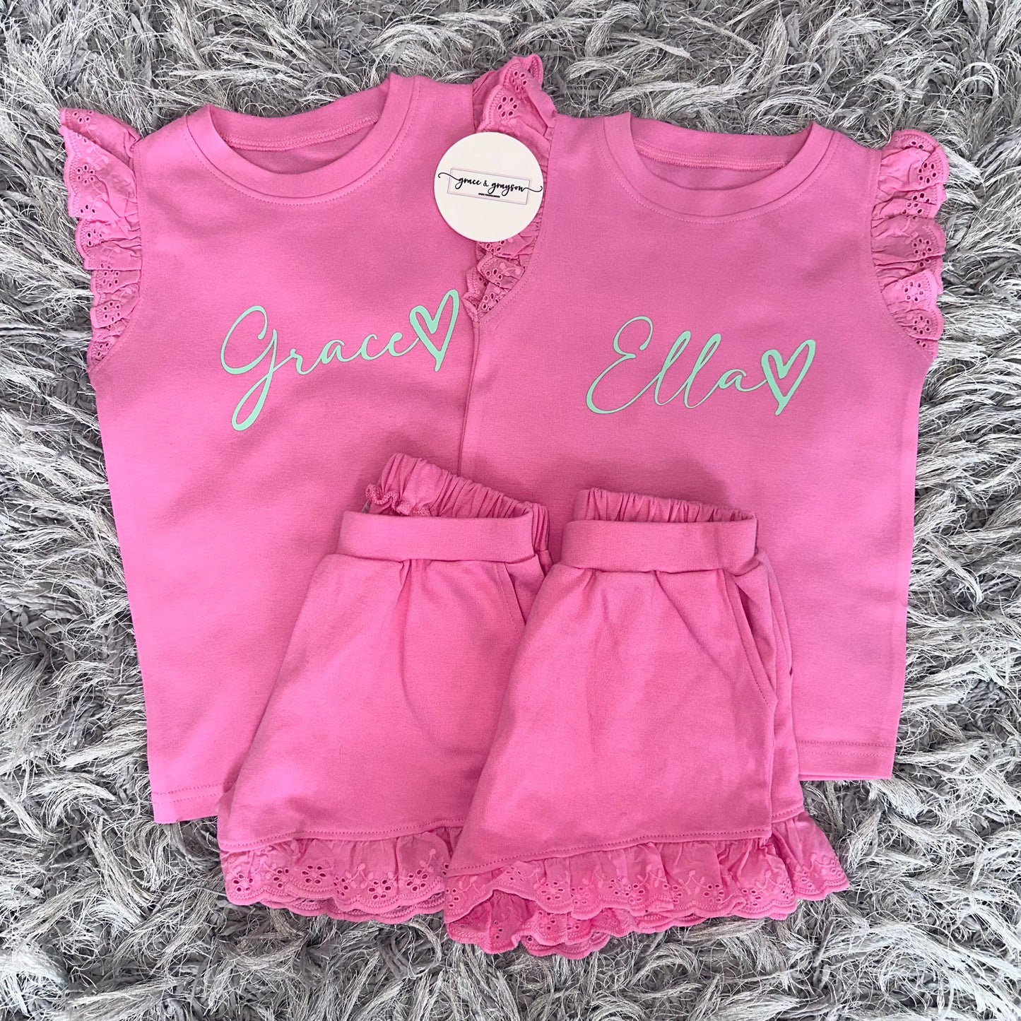 Heart Broderie Frill Shorts & T-Shirt Set