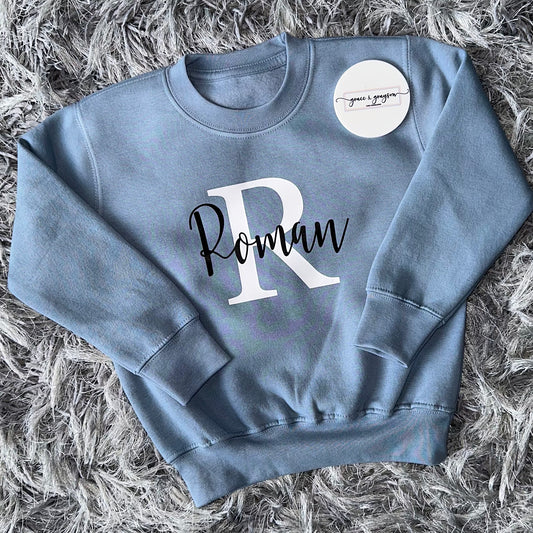 Personalised Dusty Blue Name & Initial Sweatshirt