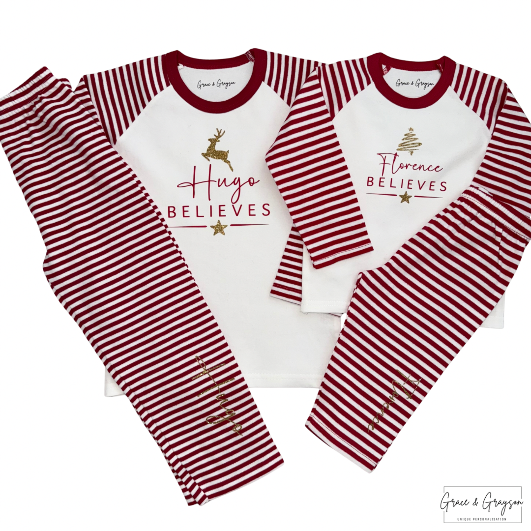 Family Matching Believes Red Stripe Christmas Pyjamas
