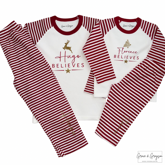 Family Matching Believes Red Stripe Christmas Pyjamas