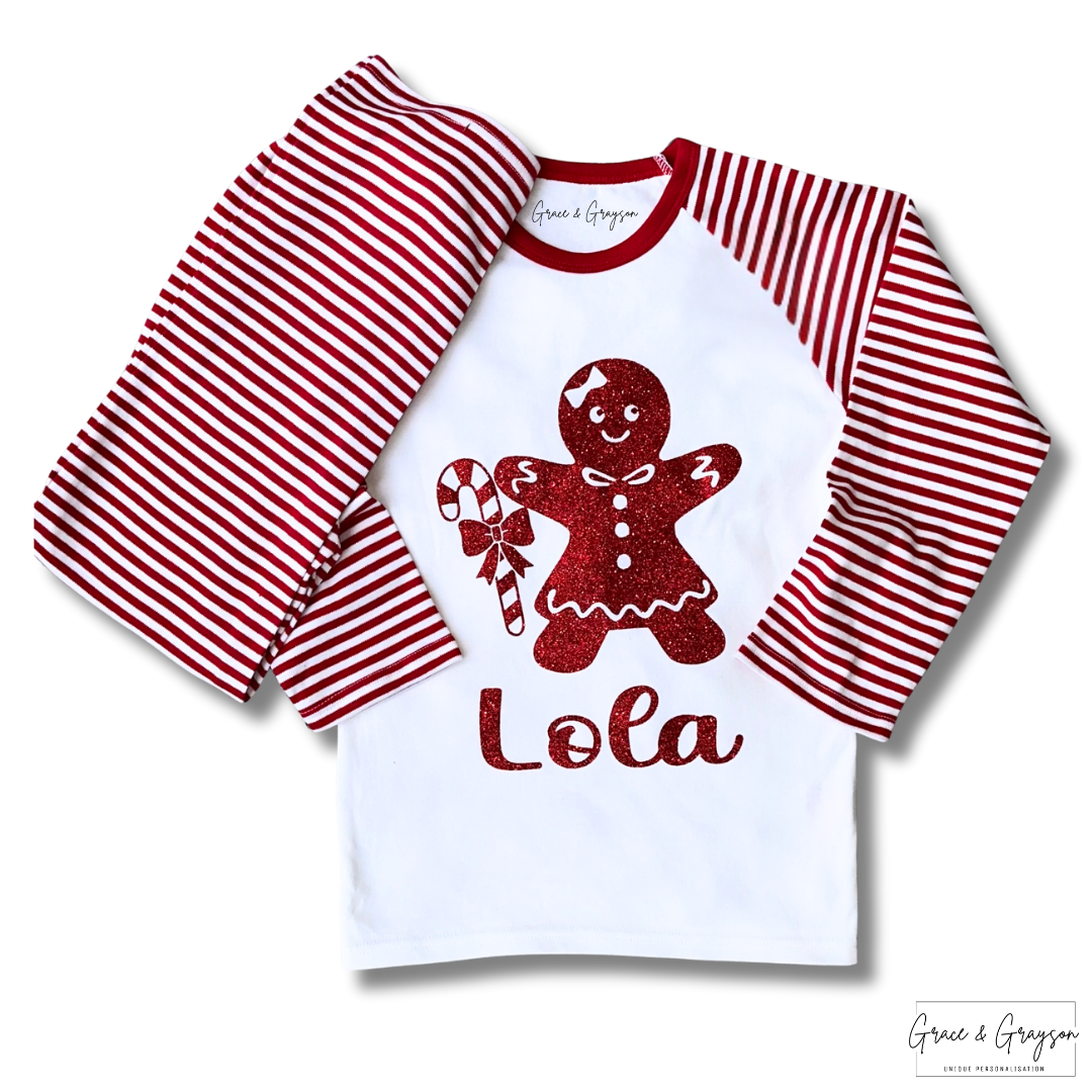 Family Matching Candy Cane Gingerbread man Red Stripe Christmas Pyjamas