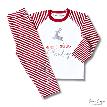 Family Matching Merry Christmas Red Stripe Pyjamas Pyjamas