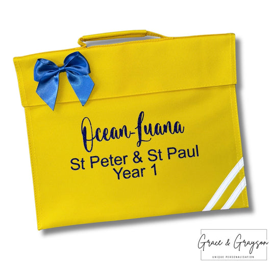Kids Personalised Name, School & Year Bow Book Bag