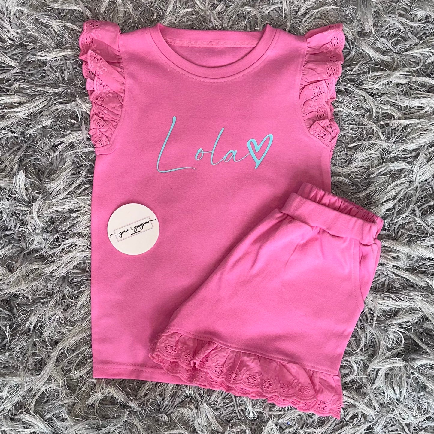Heart Broderie Frill Shorts & T-Shirt Set