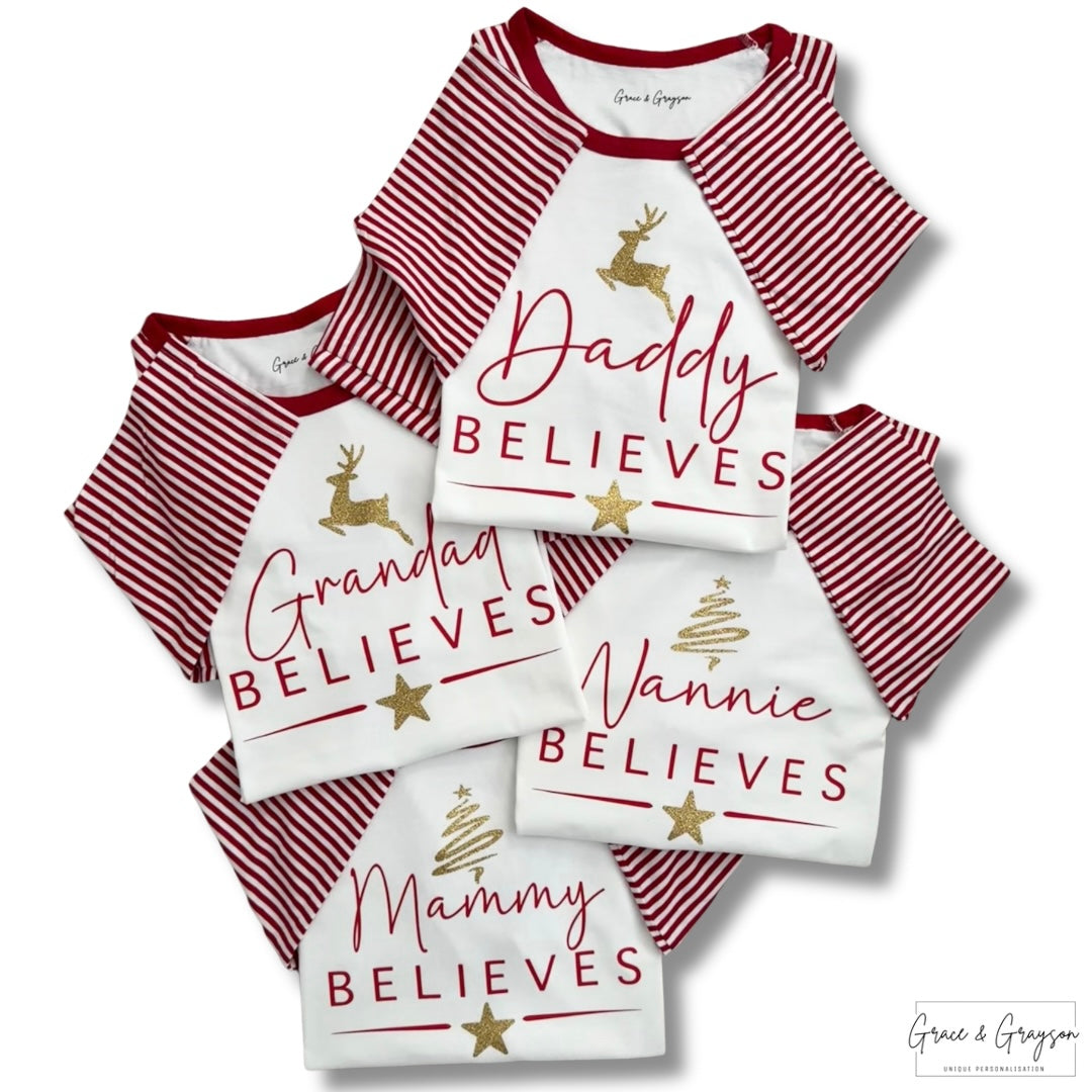 Family Matching Believes Red Stripe Christmas Pyjamas