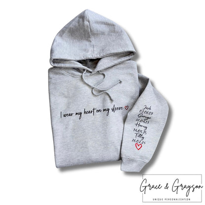 Personalised Adults I Wear My Heart On My Sleeve Hoodie