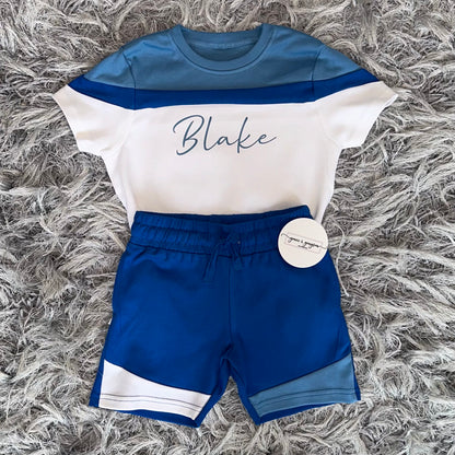 Blue Mix Shorts & T-Shirt Set