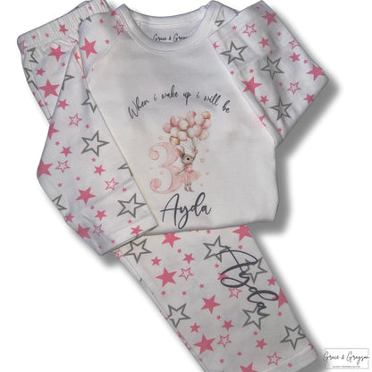 Personalised When I Wake Up Pink Balloon Bunny Birthday Pyjamas